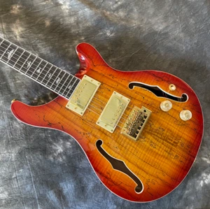 SE Electric Guitar Cherry Burst HH Pickups Bird Inlay Burl Maple Top F Hole - Picture 1 of 7