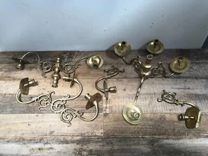 Old Solid Brass Candle Chandelier Candelabra (parts/fix) 12 lb. of parts - Picture 1 of 11