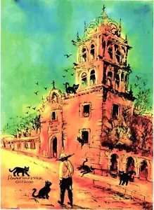 Gatos en la antigua iglesia mexicana, estampado artístico de gatos, estampado de arte de iglesia, decoración de pared de México - Imagen 1 de 2