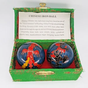 Vintage 1.5" diam. Bolas de salud chinas Timbre Baoding Dragón Fénix con caja - Imagen 1 de 6