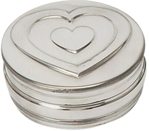 Caja de baratijas de peltre redonda diseño doble corazón en tapa 50 mm - Imagen 1 de 2