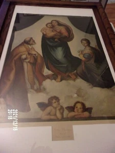 Vintage Lithographie Sixtinische Madonna mit Kind Druck nur 24x 18 #123 - Bild 1 von 7
