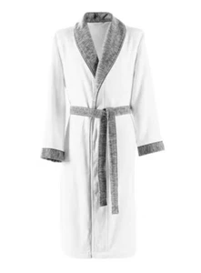 Hugo Boss Lord Kimono Robe Gown 100% Cotton - White / Grey - Size M - RRP £159 - Picture 1 of 15