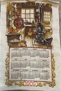 Vintage Linen Wall Hanging Calendar Dated 1909 Fall Colors General Store Theme - Picture 1 of 12
