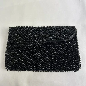 Small Beaded Black Clutch Snap Closure One Compartment 3.5x5.5” Prom Party - Picture 1 of 5