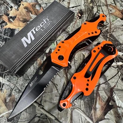 M-Tech Spring Assisted Serrated Blade Neon Orange Outdoor Tactical Pocket Knife! - Image 1 of 4