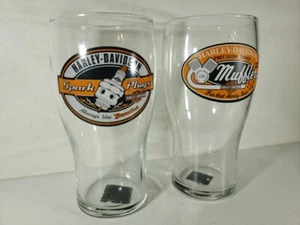 Harley-Davidson 2 Beer Glasses 14oz Mufflers Spark Plugs Logo - Picture 1 of 4