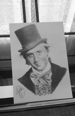Impresión artística dibujada a mano de Willy Wonka por Jay Pritchard, el artista de celebridades. Foto 1 de 4