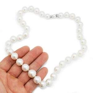 Collana di perle graduate 10-14 mm oro bianco 18 carati 19" - Foto 1 di 6
