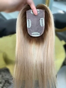 14inch Small Rooted Blonde Silk Base Real Scalp European Virgin Hair Topper 6/22 - Picture 1 of 11