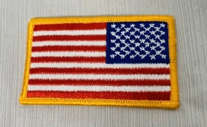 USA American Flag Patch, Iron or Sew on, Gold Border 3.5" x 2" - Picture 1 of 2