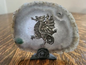 VINTAGE DRACHE ZINN ACHAT QUARZ KRISTALL GEODE GRAU SIGNIERT CMH MYSTIC 1996 - Bild 1 von 8