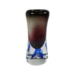 ADAM JABLONSKI Art Glass VASE 10” Purple Blue Controlled Bubble Cased Crystal Vt - Picture 1 of 11