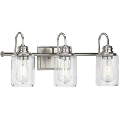 Aiken 3-Light Brushed Nickel Glass Farmhouse Bath Vanity Light by Progress Light - Image 1 of 4