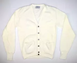 Vintage Cardigan Sweater Pinnacle XS/S 70s Ivory 2 Pocket Acrylic Sweater Grunge - Picture 1 of 6