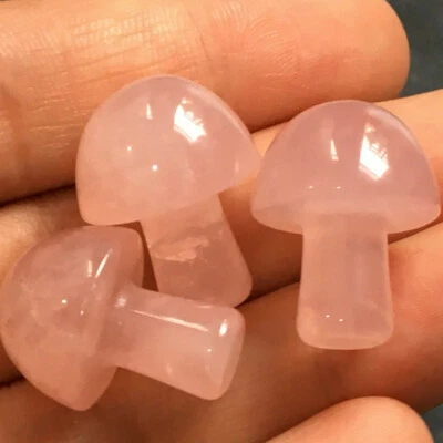 Natural Pink Rose Quartz Crystal Carved Mini Mushroom Healing Energy Stone Decor - Image 1 of 4