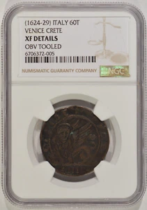 1624-1629 Italy 60 Tornesi (4 Soldi) Venice Crete NGC XF Details Obverse Tooled - Picture 1 of 4