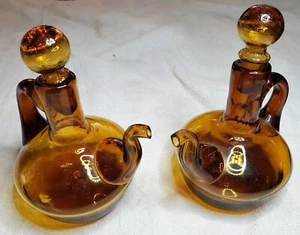 Vintage Hand Blown Amber Glass Oil &Vinagar Cruets from Lebanon - Picture 1 of 2