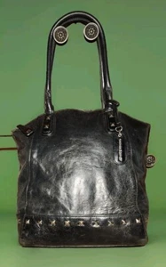 Cynthia Rowley Black Genuine Leather Top Zip Studded Shoulderbag GUC - Picture 1 of 13