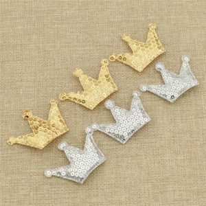 10 Pcs Crown Sequins Patches Iron on Sew on Appliques DIY Clothes Bags Badge - Picture 1 of 6