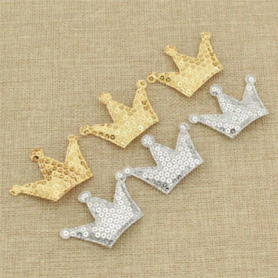 10 Pcs Crown Sequins Patches Iron on Sew on Appliques DIY Clothes Bags Badge - Image 1 of 4