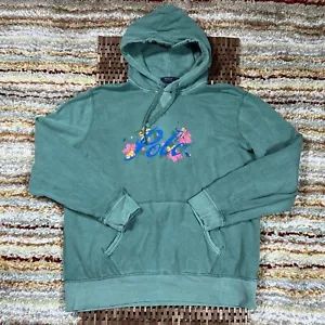 Polo Ralph Lauren Green Floral Logo Hoodie Hoody Sweatshirt Men’s Size XL - Picture 1 of 4