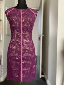 White Suede Size 6 lace Lined party Cocktail dress Fitted Bright Pink Purple - Picture 1 of 6