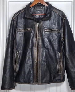 Roundtree Yorke Leather Bomber Jacket Men L Lambskin Brown Retro Classic Aviator - Picture 1 of 11