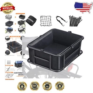 Heavy-Duty Rear Bike Basket with Waterproof Cover & Cargo Net – 11O lbs Capacity - Picture 1 of 9