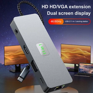 11 in 1 TYPE-C to RJ45 Gigabit USB3.0 HDMI VGA Audio USB-C data SD/TF PD100W S1 - Picture 1 of 15