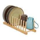 Bamboo Dish Rack 10 Plates Drainer Wood Lid Board Holder Drying Stand Natural