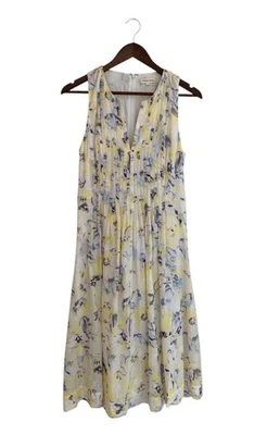 Rebecca Taylor Yellow Floral Sleeveless Pleated Midi Dress Wedding Size 6 Cotton - Image 1 of 4