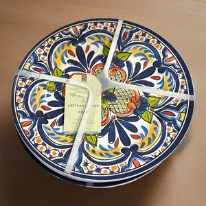 NEW Artisan De Luxe Blue/Orange Tile Design 8.25”Melamine SIDE Plates 1/Set of 4 - Picture 1 of 3