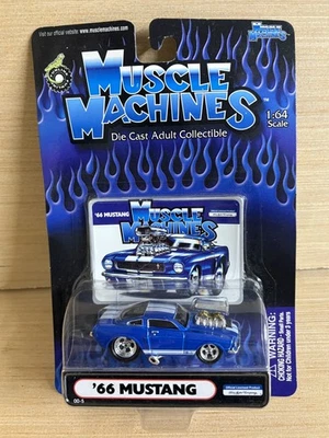 Muscle Machines '66 Mustang 1:64 Diecast Blue GT350 Blown Engine MOC - Image 1 of 3