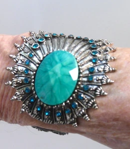 Large Art Deco Style vintage Peacock Feathers Bracelet - Picture 1 of 6
