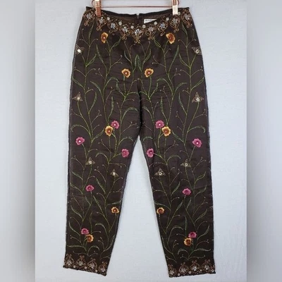 Pantalones de seda de noche vintage Chetta B bordados con cuentas art-to-wear florales boho 8 Foto 1 de 4