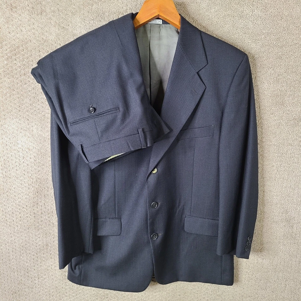 Uomo Ungaro Suit Mens 40S Blue Nailhead Wool 2 Piece Set 3 Button Pleated 32x28 - Image 1 of 4