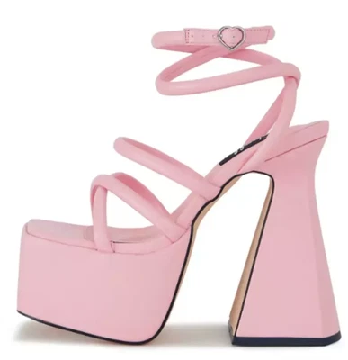 Shellys London блондинка розовый платформе с ремешками блок каблуки с открытым носком Великобритании 4 EU 37 - Изображение 1 из 3