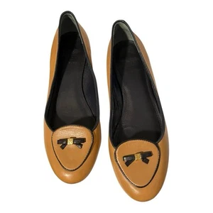 Tory Burch Dakota Loafer Size 7.5 Leather Sand Black Bow VGC (See description) - Picture 1 of 11