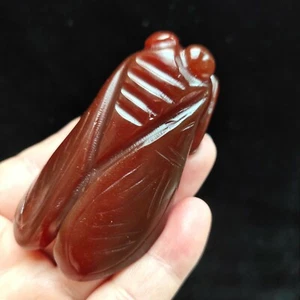 Ciondolo statua cicada agata antica intagliata a mano cinese da collezione, H466 - Foto 1 di 6