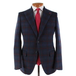 Isaia NWT Wool / Cashmere Sport Coat Size 48R (38R US) In Blue w/ Red Plaid - Picture 1 of 12