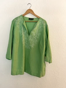 Hellgrüne Damen 100% Leinen Tunika, weiße Stickerei, XXXL Damen, Jones NY - Bild 1 von 4