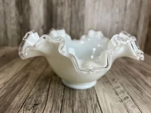 Vintage Fenton Silver Crest Milk Glass Ruffled Edge Candy Dish - Picture 1 of 4