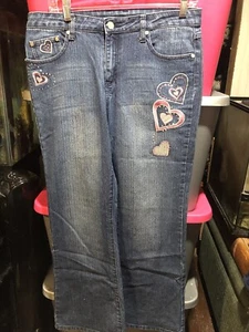 Canyon River Blues Girls Size 14 1/2 Denim Jeans Embroidered Hearts - Picture 1 of 8
