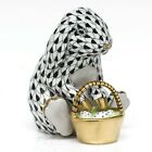 HEREND, BUNNY WITH BASKET of  EGGS PORCELAIN FIGURINE, BLACK FLAWLESS, $450