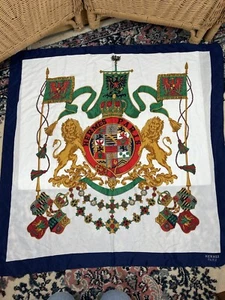Vintage Hermes Schal Wappen Löwen klassisch Retro Glam Corp 33x33 cm  - Bild 1 von 16