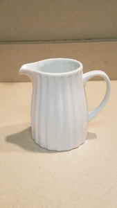 Crate & Barrel White Embedded Ribbed Design 5" Pitcher #572-144 (NEW) - Picture 1 of 7