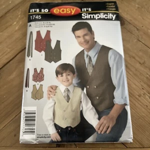 Simplicity Sewing Pattern 1745 Boys Men Vest Tie Size S-L S-XL Uncut - Picture 1 of 1