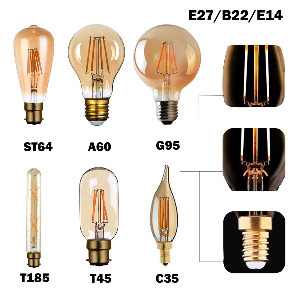 Vintage Filament LED Decorative Edison Bulb Lights Dimmable E14 E27 Industrial - Image 1 of 1