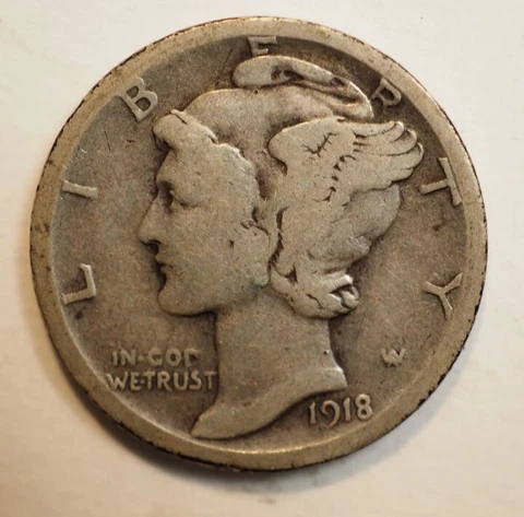 1918 S MERCURY DIME. NICE COIN. FREE SHIP 🛳 Cover